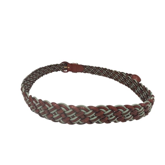 Talbots Woven Leather Belt Brown Green Braided Boho Western XXL 46 Long - Picture 4 of 12